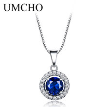 UMCHO Solid 925 Sterling Silver Pendants Necklaces For Women Vintage Sapphire September Birthstone  Silver Pendant With Chain 2024 - buy cheap