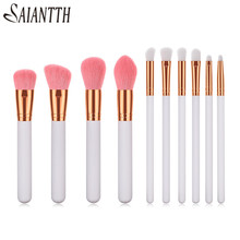 SAIANTTH-Juego de brochas de maquillaje de pelo de cabra, kit de pinceles de pelo de cabra, PVC, perla, oro blanco, mango de madera, lana, cosmética, cara y ojo, 10 Uds. 2024 - compra barato