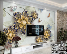 Papel de parede 3d personalidade beibehand, elegante, retrô, gravado, joias, flores, sala de estar, sofá, plano de fundo, decoração de casa 2024 - compre barato