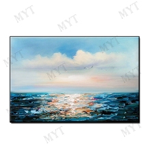 Pintura a óleo de paisagem abstrata do mar em tela pintura linda arte pintura à mão para a sala de estar decoração de casa 2024 - compre barato