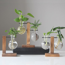 Nordic Simple Hydroponic Plant Vases Vintage Flower Pot Transparent Vase Wooden Frame Glass Tabletop Plants Home Bonsai Decor 2024 - buy cheap