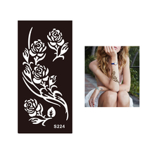 Arte corporal preta feminina, estêncil de henna mehndi, flor de rosa, desenho de tatuagem sem perfumação, temporária, modelo de design s224, 1 peça 2024 - compre barato