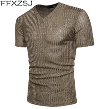 Brand Fashion Solid V-neck Men T-shirts Summer New Brand Wear Basic Clothings Slim Top Tees Africa Style Short Sleeve Shirts 2024 - buy cheap