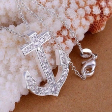 P025 Free Shipping silver plated Necklace, 925 fashion silver jewelry Insets anchor head /RHFRGRUL RHFRGRUL 2024 - buy cheap