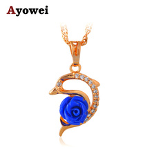 Blue Rose for Miracle  Gold tone Rose Language Fashion Jewelry Zircon Necklaces & Pendants LN622A 2024 - buy cheap