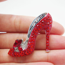 Silver Color Elegant Lady High-Heel Shoe Red Brooch Pin Rhinestone Crystal 2024 - buy cheap