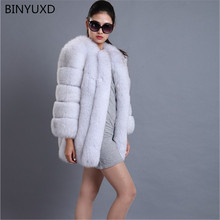 Binyuxd casaco de pele de raposa, casaco feminino sobretudo longo, médio e luxuoso para inverno 2024 - compre barato