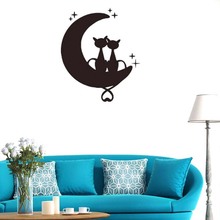 Cartoon Moon Stars Cat Pattern Adorable Bedroom Wall Stickers for Nursery Kids Room Vinyl Wallpaper Art Poster Murals K790 2024 - buy cheap