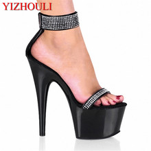 Sandalias de tacón alto sexys de 15cm, zapatos con hebilla brillante, para espectáculos de escenario de moda 2024 - compra barato