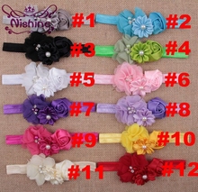 Nishine 12pcs/lot Stain Rose Pearl Chiffon Flower Rhinestone Headband Fashion Handmade Children Headwear Photography Props 2024 - купить недорого