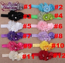 Nishine 12pcs/lot Stain Rose Pearl Chiffon Flower Rhinestone Headband Fashion Handmade Children Headwear Photography Props 2024 - buy cheap