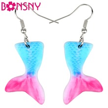 Bonsny Acrylic Fairy Mermaid Tail Earrings Drop Dangle Big Long Fashion Cartoon Cute Jewelry Charms For Women Girls Teens Gift 2024 - buy cheap