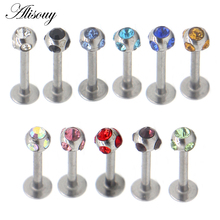 Alisouy 1 PCS Steel Labret Lip Ring with 5 tiny crystal lip piercing jewelry 16G Tragus Helix Ear septum Piercing Earrings 2024 - buy cheap