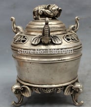 xd 00848 8" Chinese Silver Folk Elephant Head BAT Statue Buddhism Incense Burner Censer 2024 - buy cheap