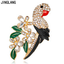 JINGLANG Gold Color Metal Animal Brooches Pins White Rhinestone Enamel Parrot Brooches For Men Clothes Decoration Jewelry 2024 - buy cheap