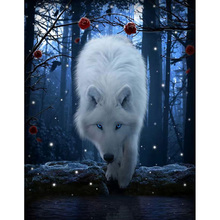 5D Diy Алмазная картина вышивка крестиком полностью квадратная круглая Алмазная Вышивка Белый Волк картина для декора комнаты H935 2024 - купить недорого