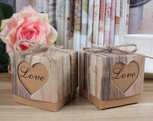 50pcs Heart Candy Box Vintage Wedding Gifts For Guests Kraft Boxes With Rustic Burlap Twine Decoration Wedding Favors 2024 - buy cheap