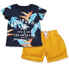 BINIDUCKLING Baby Boys Clothes Sets Summer Cotton Leaves Printed Boy Clothes Set TShirt+Shorts Kids Children Clothing Outfits 2024 - buy cheap