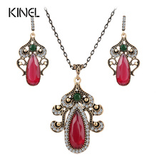 LY Vintage Luxury Pink Red Jewelry Sets Water Drop Necklace And Earrings For Women Mosaic  White Crystal Gift 2024 - buy cheap