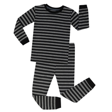 Camisola de algodão para bebê com listras, pijama listrado cinza e preto para crianças de 1 a 8 anos, pijama infantil para meninos 2024 - compre barato