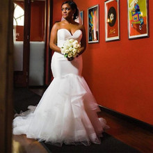 Vestidos de boda africanos sirena escote corazón hombros descubiertos cintura con cuentas elegante boda vestidos volantes falda vestidos de novia 2024 - compra barato
