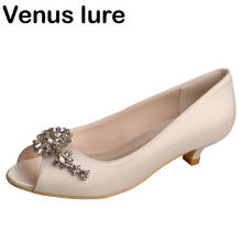 Venus lure Custom Handmade Satin Open Toe Crystal Ladies Wedding Shoes for Bride Low Heel 2024 - buy cheap