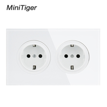 Minitiger 146 Crystal Tempered Pure Glass Panel 16A Double EU Standard Wall Power Socket Grounded With Child Protective Lock 2024 - buy cheap