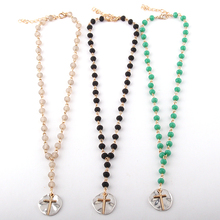 MOODPC модные богемные ювелирные изделия 6 мм стеклянные хрустальные бусины Кристальный крест подвеска ожерелья для женщин этническое ожерелье 2024 - купить недорого