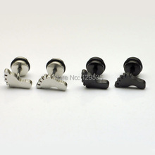 New Fashion Love Cute Footprint White Black titanium steel Hiphop Men screw stud earrings free shipping 2024 - buy cheap