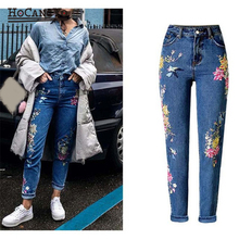 HCYO женские джинсы с вышивкой с высокой талией узкие прямые джинсовые брюки размера плюс женская повседневная неэластичный хлопок джинсовые штаны джинсы для женщин 2024 - купить недорого