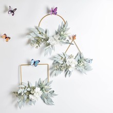 Guirnaldas de flores artificiales de aro del hierro para decoración de hogar, guirnaldas creativas de estilo nórdico para colgar en la pared, para boda, hogar y Navidad 2024 - compra barato