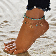 Modyle-pulseira de tornozeleira feminina, múltiplas camadas, pingente de flores, bracelete vintage, corrente dourada, estilo boêmio, bijuteria de praia 2024 - compre barato