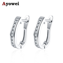 Ayowei simple crystal white zircon silver color hoop earrings women fashion daily office style jewelry JE1180A 2024 - buy cheap