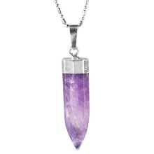 SUNYIK Purple Crystal Point Gem Stone Pendant Fit Necklace (Free Chain) 2024 - buy cheap