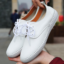 2019 Spring women ballet flats oxford flat shoes soft leather shoes ladies lace up white black loafers flats boat shoes B16 2024 - buy cheap