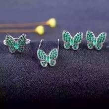 Conjuntos de joyería de Esmeralda verde Natural, anillo de piedras preciosas naturales, Pendientes colgantes de plata 925, joyería de mariposa con corazón encantador elegante 2024 - compra barato