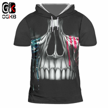 OGKB Unisex Hiphop Streetwear Punk Stlye Short Sleeve Hooded Tshirt Summer Women/men's 3d Print Skull Teeth T-shirts With Cap 2024 - buy cheap