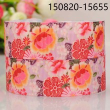 free shipping 50 yards 1 " 25 mm Japanese red flower pattern print grosgrain tape ribbon hair bow ribbon 2024 - buy cheap
