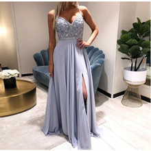 Vestidos De Noche plateados con tirantes finos, cuello en V, delicados, largos, formales, para fiesta 2024 - compra barato