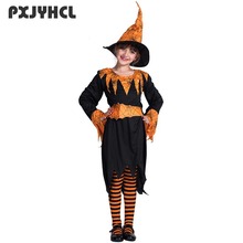 Halloween Girl Pumpkin Witch Costume Kid Carnival Scary Cosplay Short Dress Children Fancy Party Performance Cosplay With Hat 2024 - buy cheap