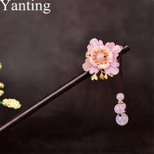 Yanting Romantic Pink Flower Hair Stick Wood Hair Accessories For Women Sweet Hairpins Head Jewelry Gift For Girls Women 0145 2024 - buy cheap