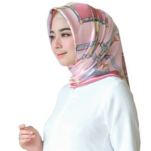 Lenço de cabeça feminino de cetim, turbante com estampa hijab islâmico hijab de seda 2024 - compre barato