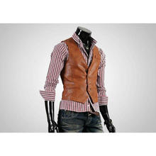 Men Leather Vest  High Quality Fashion Chaleco Hombre Casual Brown Suit Vest Men Slim PU Vest 2024 - buy cheap