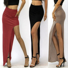 Falda larga con abertura lateral para mujer, falda larga, color negro y caqui, 2015 2024 - compra barato