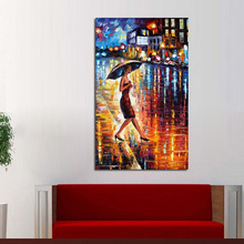 Handpainted Modern Canvas painting Lady Walking Hang Painting In The rain Oil Painting Knife Landscape oil painting Wall Decor 2024 - buy cheap