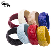 GuanLong Engrave Carved Flower Resin Bangles & Bracelets Fashion Office Ladies Bangle Pulseiras Jewellery Wholesale 2024 - buy cheap