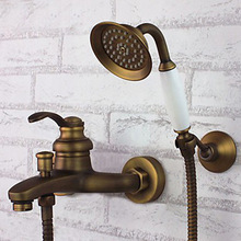 European Classic Antique Brass Wall Mounted Shower Sets with Ceramic Handshower Wholesale Cheap Shower Faucet Set SF1035 2024 - buy cheap