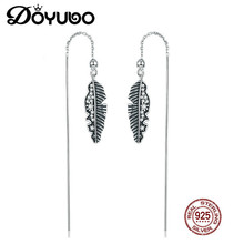 DOYUBO Vintage Women's Solid Silver Palm Leaves Dangle Earrings With White Cubic Zirconia Fashion Long Earrings Jewelry AFF018 2024 - buy cheap