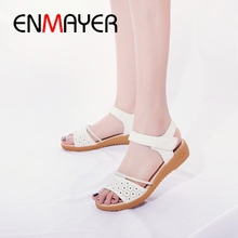 Enmayer 2019 novo couro genuíno básico casual sandálias femininas verão hook & loop sólido sapatos femininos tamanho 34-40 ly2510 2024 - compre barato