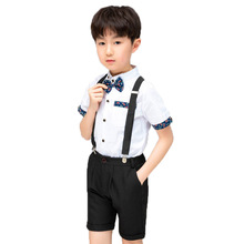 Flower Boys Girls Summer Wedding Party Suit Shirts Strap Shorts /Skirt Bowtie Kids Formal Birthday Dress Children School Uniform 2024 - buy cheap